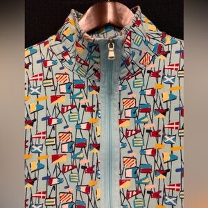 Talbots Jacket Womens Petite Medium Blue Flags Nautical Boat Full Zip Casual